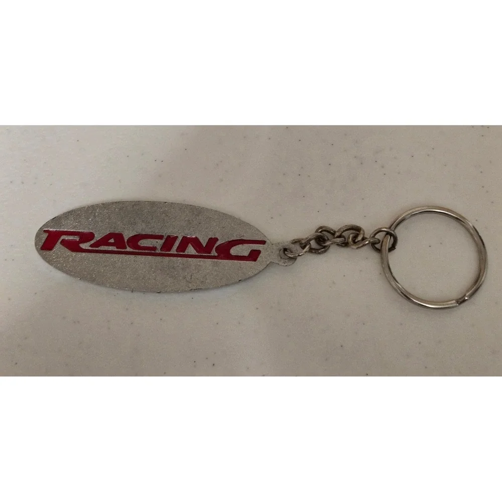 Ford Racing Oval Logo Keychain Black Enamel Silver‎ Tone Metal